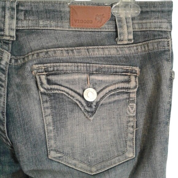 Vigoss Size 9 Jeans New York Bootcut Distressed Blue Denim Womens Flap Pockets - Picture 6 of 8